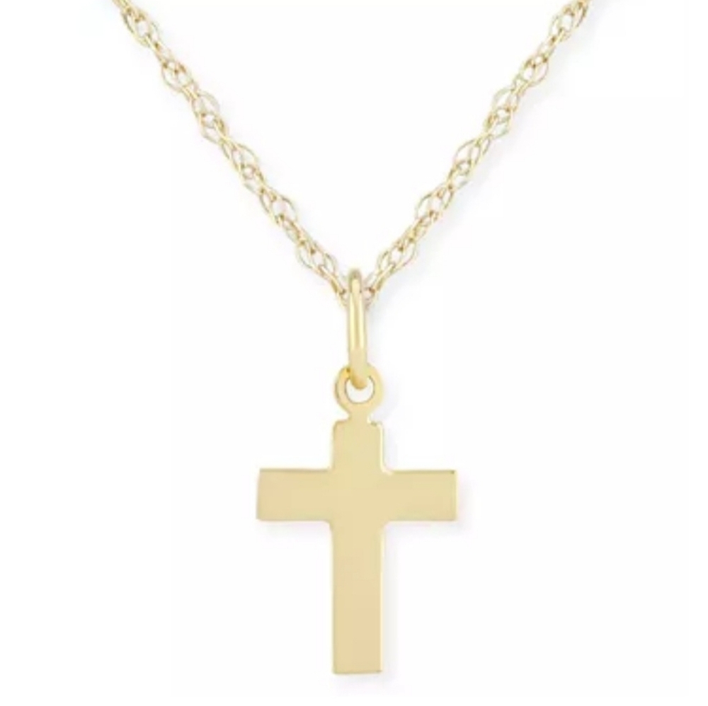 14 Kt Yellow Gold Tiny Cross Pendant Necklace